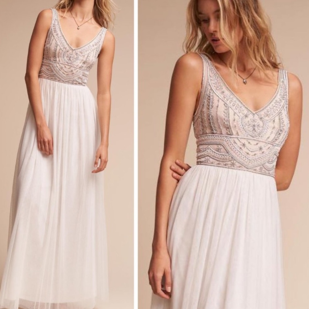 BHLDN Sterling Beaded Bodice Ivory Tulle Dress Size 4